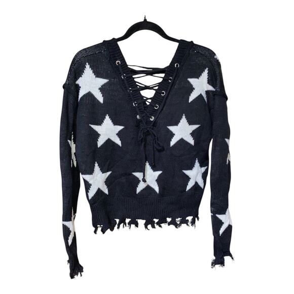 Willow Moon Sweater Raw Hems Soft Oversized Women’s Size XS NWT Black & White - Picture 2 of 3